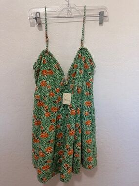 NWT Free People Green Gingham mini Dress multi women’s small sleeveless altura